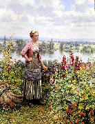 Daniel Ridgeway Knight Maria on the Terrace with a Bundle of Grass china oil painting reproduction